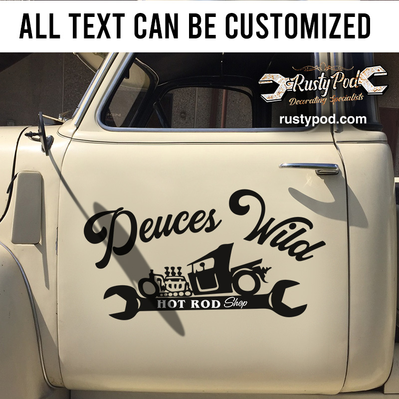 personalized rat rod car and wrench lettering vinyl sticker 10803